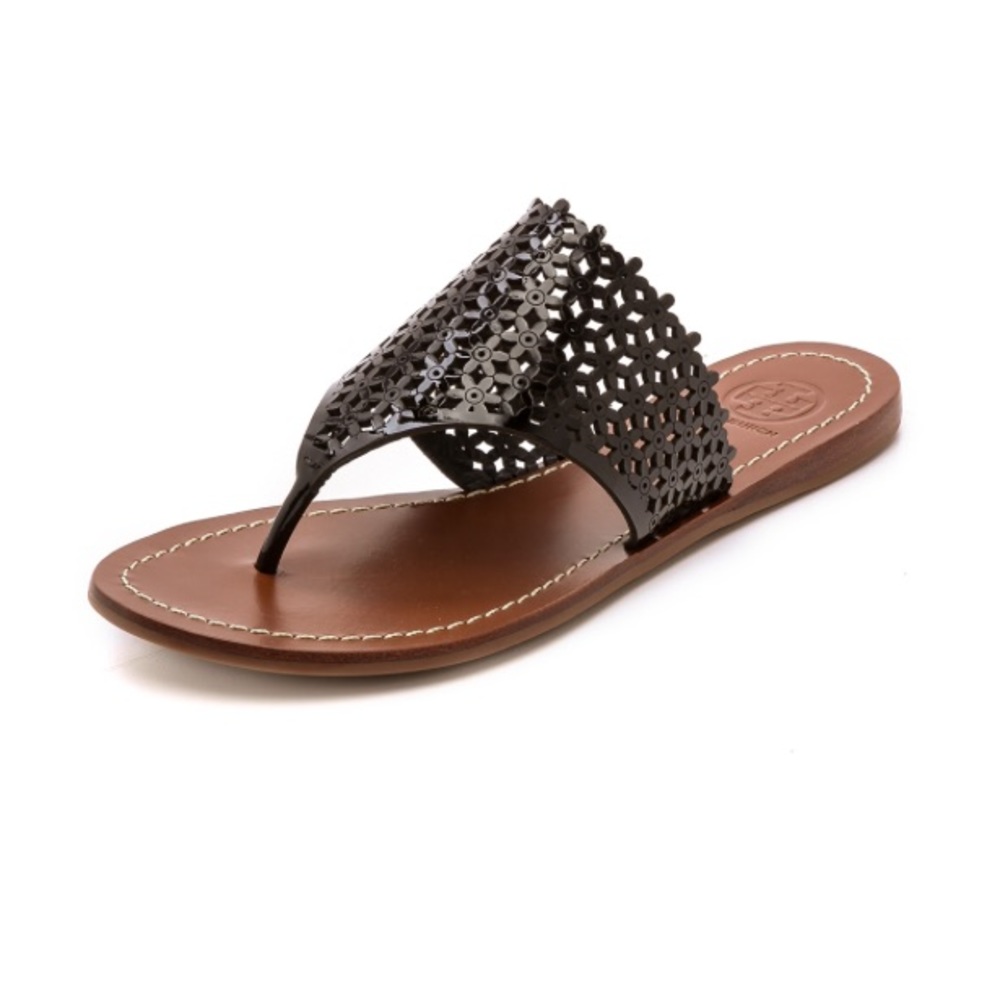 Tory Burch Daisy perforated patent sandal